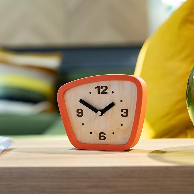 Handcrafted Mid-Century Modern Clock – Silent Movement for Desk, Table & Mantel, No-Ticking Analog MCM Decor | Made in USA