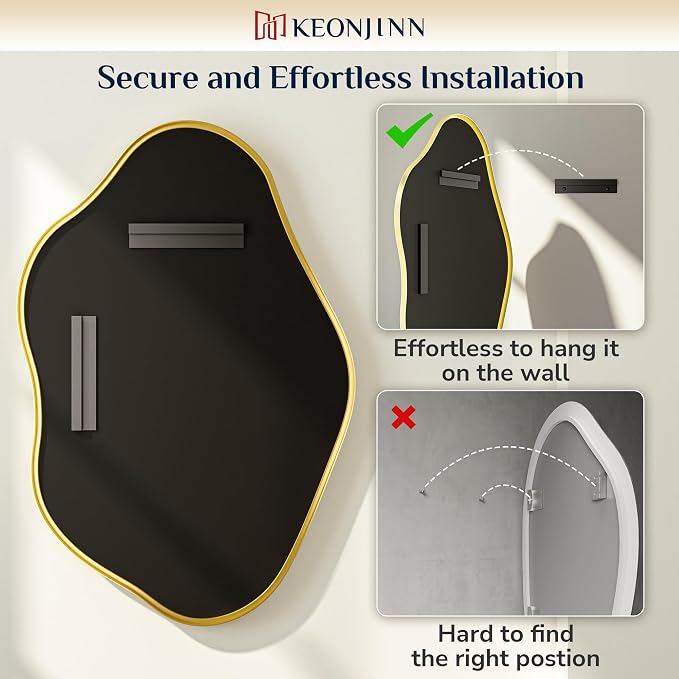 Keonjinn Gold Irregular Mirrors for Wall 48" x 24" Inch, Asymmetrical Metal Frame, Tempered Glass Decorative Mirror for Bathroom, Bedroom, Living Room, Entryway(Horizontal/Vertical)