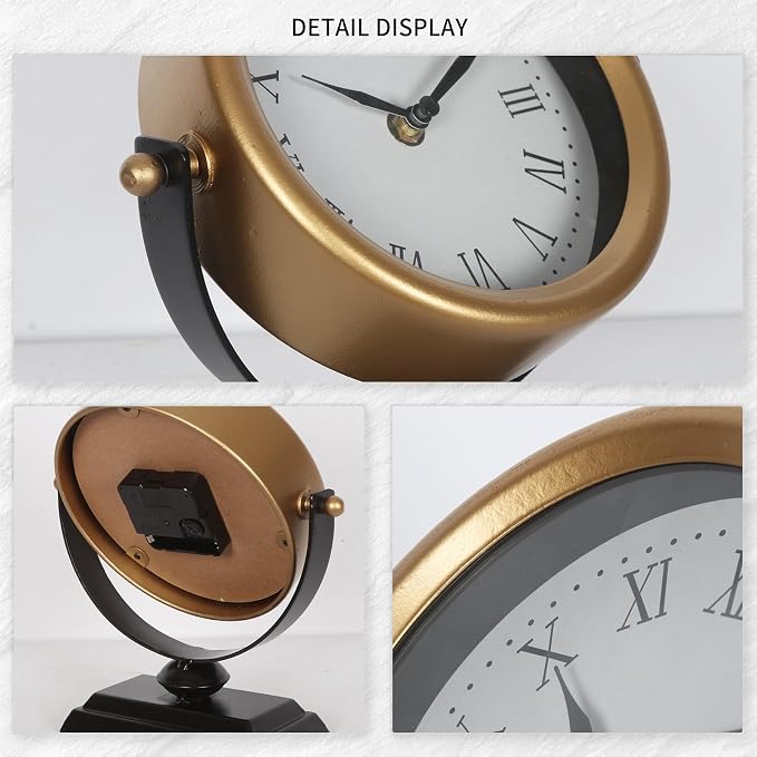 Vintage Gold Analog Battery Operated Small Retro Mini Desk & Mantel Clock for Bedroom Living Room Office Home Decor Table Top