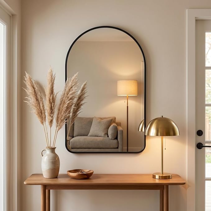 HARRITPURE 26"x38" Arched Bathroom Mirror, Wall Mounted Mirror, Black Arch Mirror, Aluminum Alloy Frame Wall Mirror for Living Room, Bedroom, Entryway