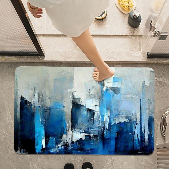 Bath Mat Rug,Blue grey and more colors abstract Non Slip Quick Dry Super Absorbent Thin Bathroom Rugs Fit Under Door-Easy to clean Bathroom Floor Mats-Shower Rug for Shower Sink Bathtub(17" x 27.5"In)