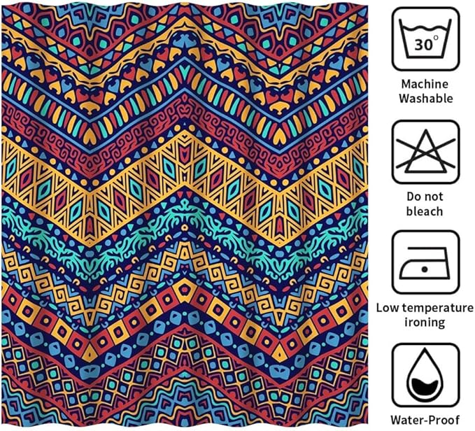 Mid Century Bohemian Shower Curtain for Bathroom Colorful Ethnic Geometric Design Shower Curtains Retro Abstract Aesthetic Bathroom Decor Set Washable Waterproof Polyester Fabric with Hooks 60x72 Inch