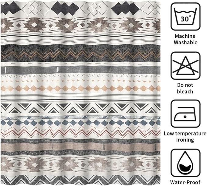 Retro Boho Geometric Shower Curtain for Bathroom Brown Aztec Pattern Bathtub Curtains Vintage Abstract Aesthetic Bathroom Decor Set Washable Waterproof Polyester Fabric with Hooks 36x72 Inch