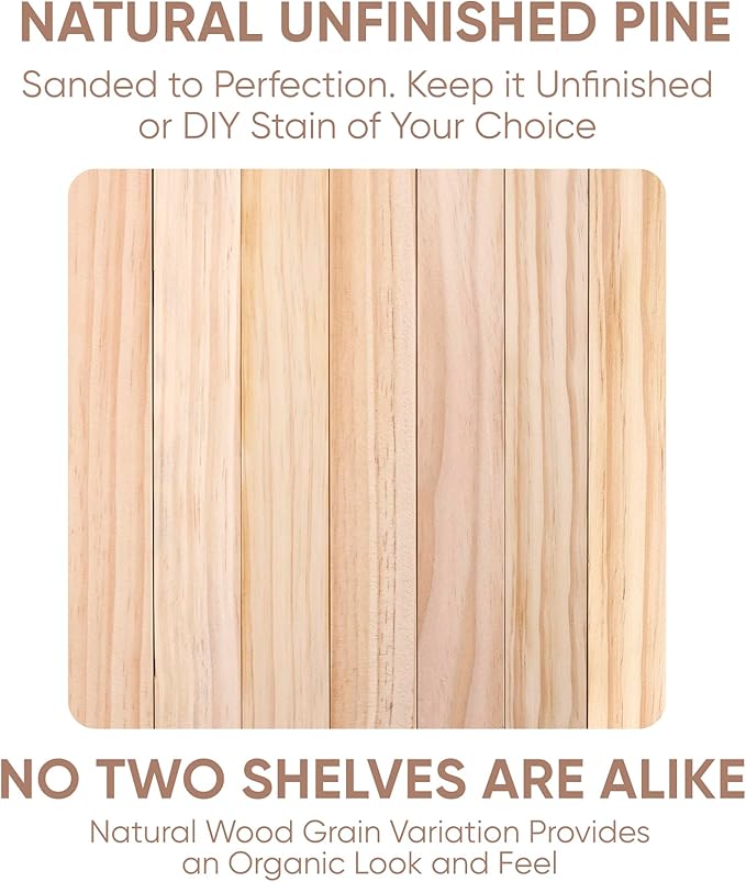 Homeforia 42 inch Wood Floating Shelf, High End Solid Natural Wood 42inch Large Floating Shelves for Wall Mounted, Unfinished Wooden Floating Shelves, Heavy Duty Bracket, 42 X 6.5 X 1.75 in, Set of 2
