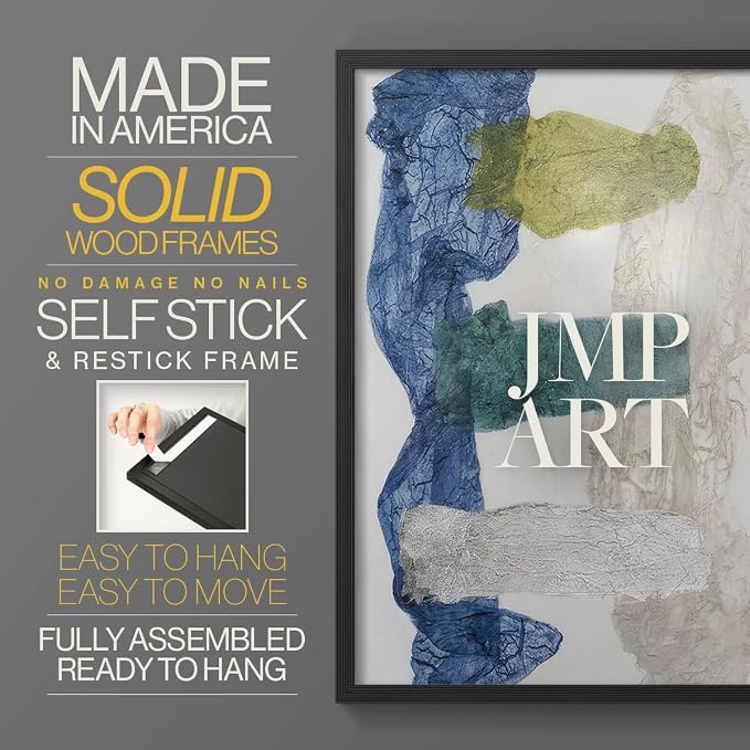 Renditions Gallery Set of 2 Peel & Stick Framed Prints, Elegant Abstract Wall Art, Dyed Cloth Texture Wall Decor, Re-Stickable - Ready to Hang - 16"x20" - Black Frame LT588