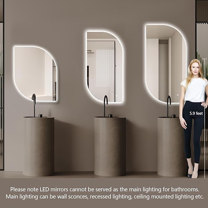 LED Bathroom Mirror with Lights, 47x24 Inch Leaf LED Backlit Mirror Irregular, Anti-Fog, Dimmable Light, Asymmetrical Vanity Mirror for Makeup, UL Listed, Room Decor for Bedroom Horizontal/Vertical