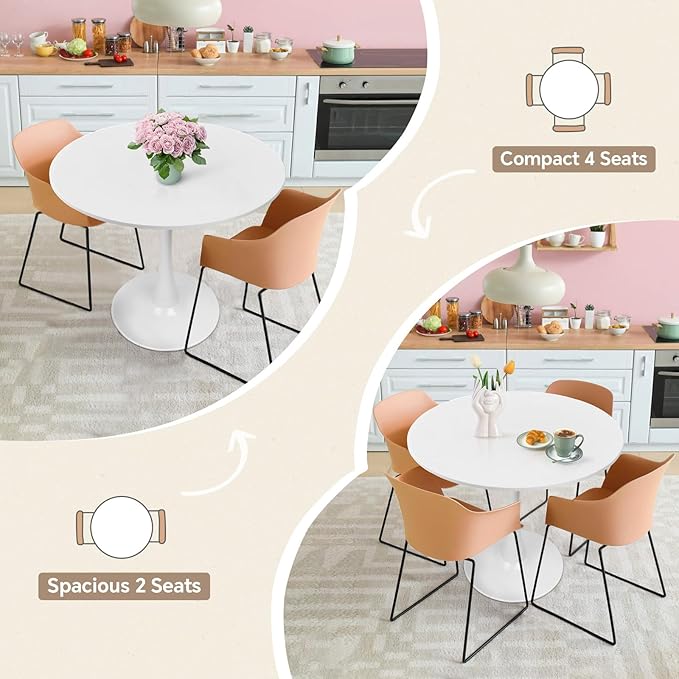 Round Dining Table 31.5" White Tulip Table with Pedestal Base for 2-4 People Small Space - Kitchen Living Room Cafe