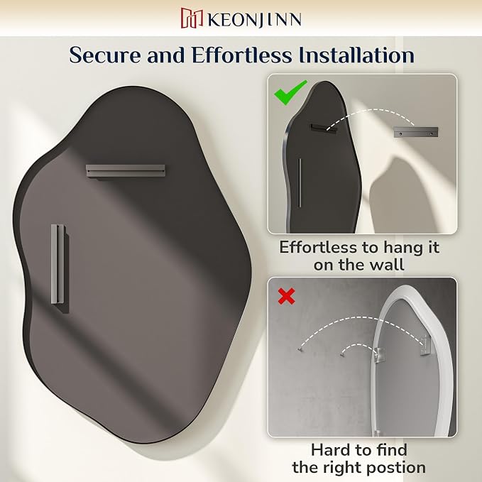 Keonjinn Black Irregular Mirrors for Wall 24" x 36" Inch, Asymmetrical Metal Frame, Tempered Glass Decorative Mirror for Bathroom, Bedroom, Living Room, Entryway(Horizontal/Vertical)