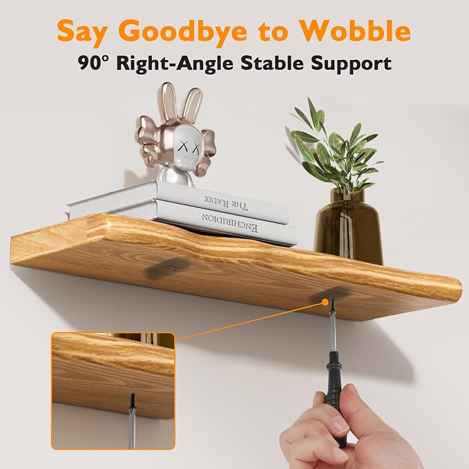 Solid Wood Live Edge Floating Shelves Set of 1 – 55" Rustic Wall Shelf with Hidden Bracket System, Wall Mounted Shelves for Bathroom, Kitchen, Living Room, Bedroom (Natural)