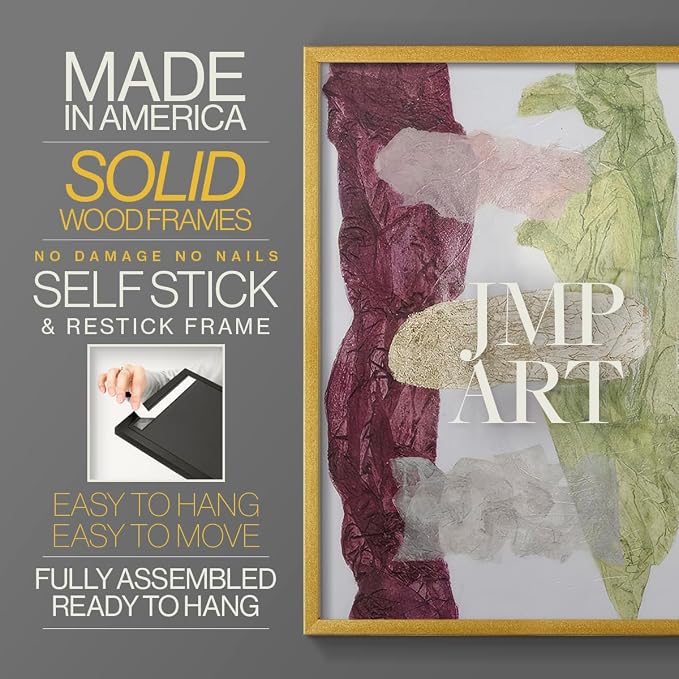 Renditions Gallery Set of 2 Peel & Stick Framed Prints, Abstract Wall Art, Mix Color Dyed Textures Wall Decor, Re-Stickable - Ready to Hang - 22"x28" - GOLD Frame LT588