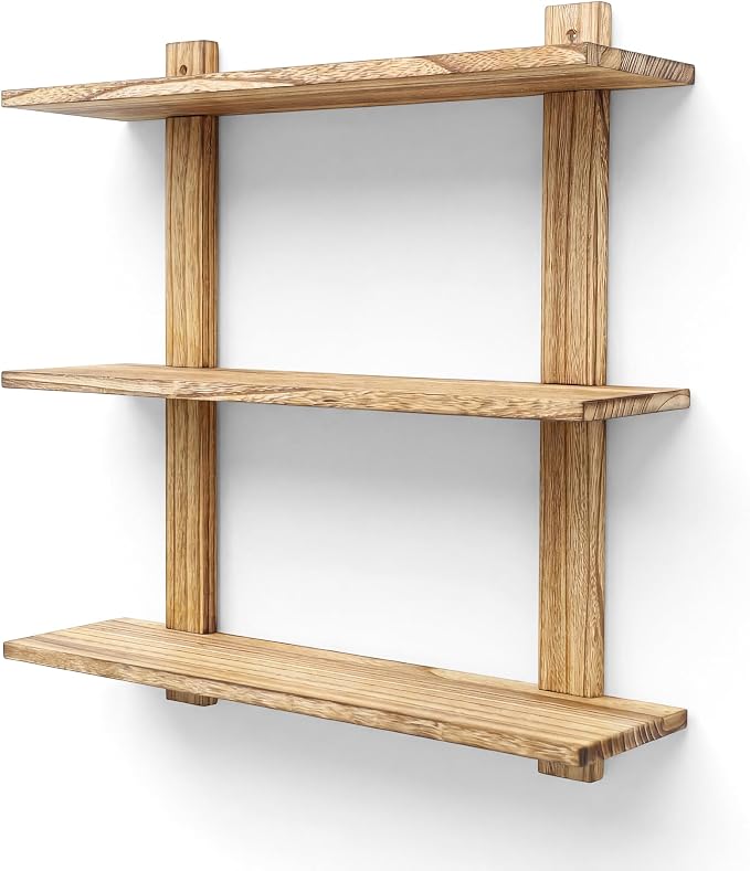 PHOENANCEE 3 Tier Floating Shelves,Long Wall Shelf,Over The Toilet Shelves Bathroom Hanging Display Storage Rustic for Living Room Bedroom Kitchen Office Coffee Bar Decor Decorative,24 Inch