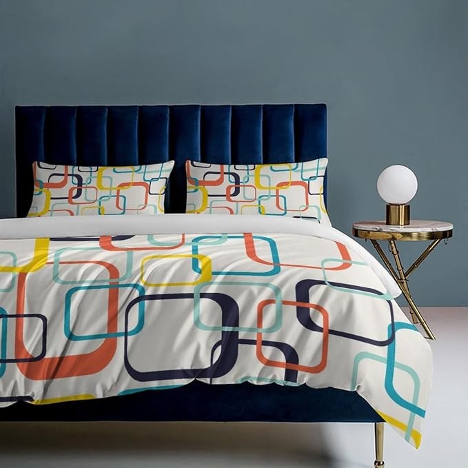 Mid Century Duvet Cover Sets Aesthetic Abstract Geometric Mid Century Retro Printed Lightweight Soft Quilt Cover Minimalist Soft Microfiber 3 Piece (1 Duvet Cover 68x86in + 2 Pillow Sham 20x30in)
