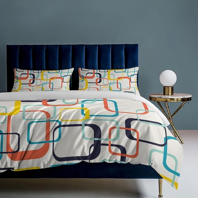 Mid Century Duvet Cover Sets Aesthetic Abstract Geometric Mid Century Retro Printed Lightweight Soft Quilt Cover Minimalist Soft Microfiber 3 Piece (1 Duvet Cover 79x90in + 2 Pillow Sham 20x30in)