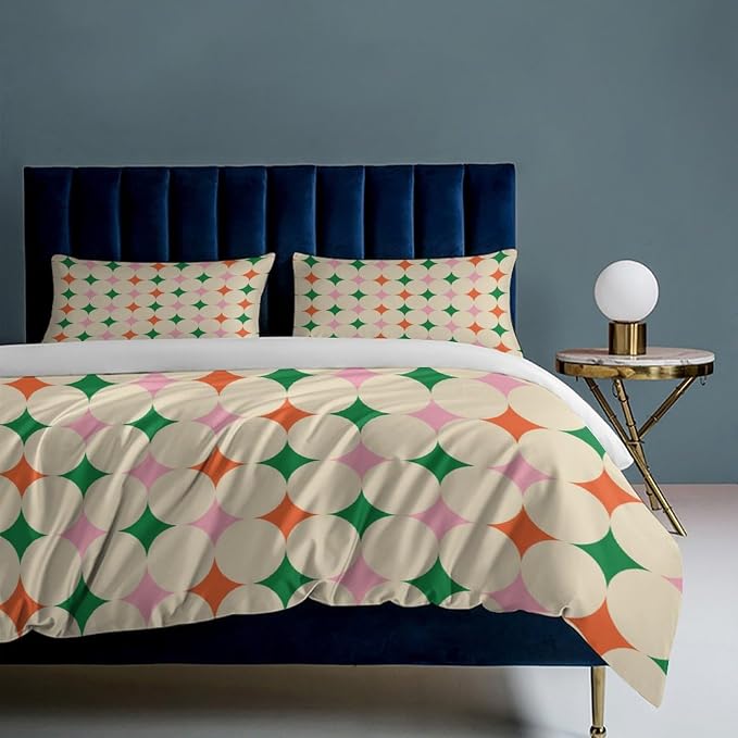 Modern Mid Century Duvet Cover, Vintage Geometry Bedding Sets Soft Comforter Cover,Aesthetic Abstract Art Bedding 3 Piece (1 Duvet Cover 102"x90" + 2 Pillow Sham 20"x30")