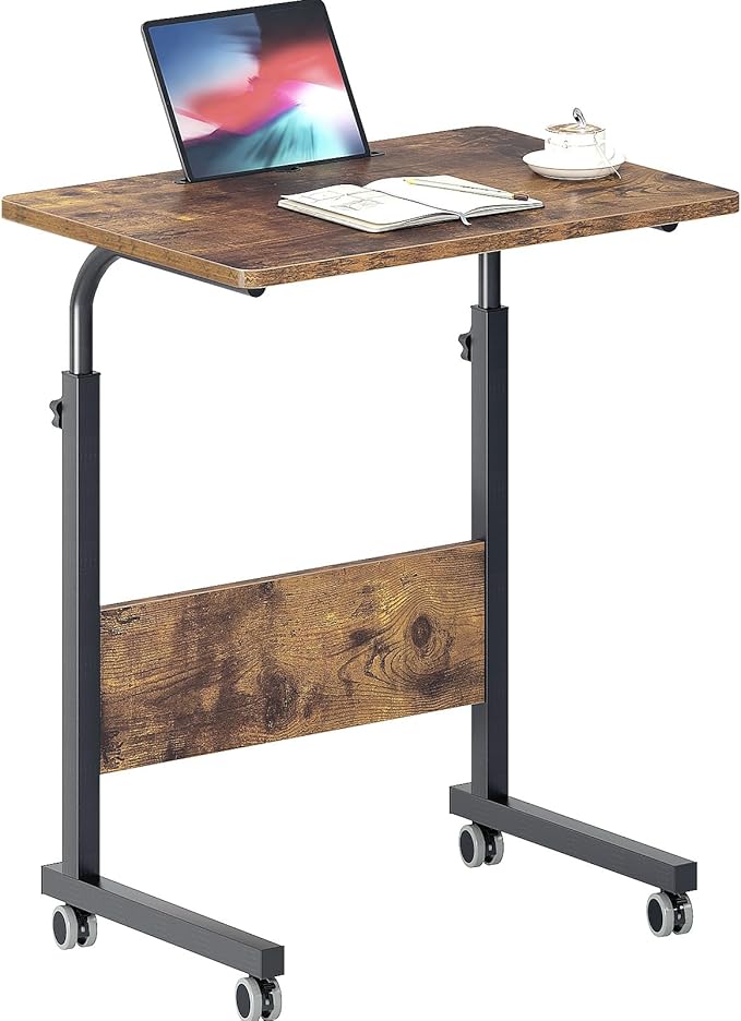 DlandHome Rolling Desk Mobile Standing Desk Mobile Side Table 23.6 Inches w/Wheels Adjustable Movable Portable Laptop Computer Stand for Bed Sofa,Retro,DUS-05-3-60FG