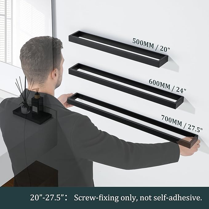 Sayayo Matte Black Towel Racks for Bathroom, 24 Inch Towel Bar Wall Mount, Bath Towel Holder SUS304 Stainless Steel, Square Towel Rod (22.8 Inch Hanging Length)