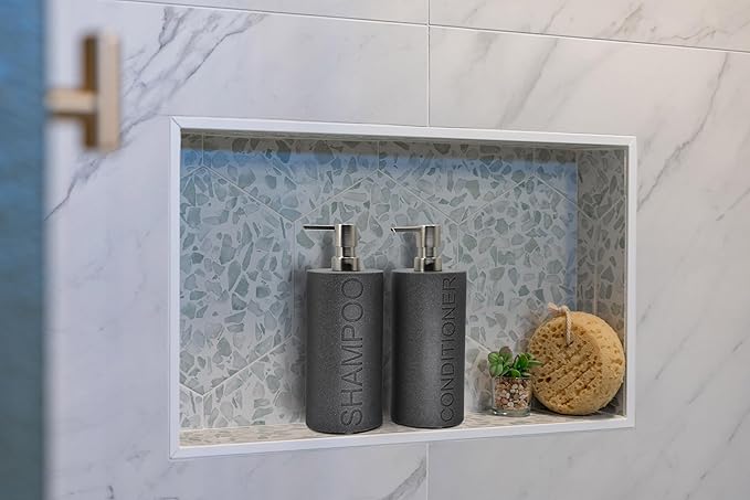 Resin 2 Pack Shampoo, Conditioner or Body Wash Dispenser Set, Luxurious Refillable Pump Bottles with Matte Pump Top and Embossed Text, Durable Design for Bathroom and Shower
