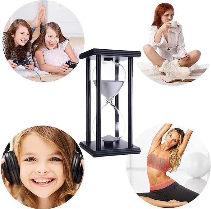 Hour Glasses with Sand 60 Minutes, Hourglass Sand Timer Decoration for Kids, 1 Hour Sand Clock Watch for Room Birthday Tea Coffee Table Book Shelf School Game Ornament Wooden (White Sand)