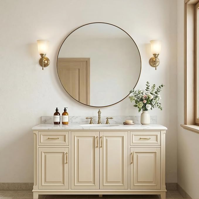 ANDY STAR Champagne Bronze Mirror, Large Round Mirrors for Bathroom, 40 Inch Brushed Gold Round Mirror with Anti-Rust Metal Frame, Heavy Duty, Ideal for Home Remodel