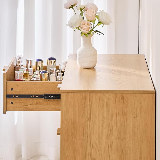 Dresser for Bedroom with 6 Drawers – Wide Chest of Drawers with Pulls Handles, Solid Wood Legs, Easy Assembly, Farmhouse Tall Dressers for Closet, Living Room,Hallway and Entryway Oak