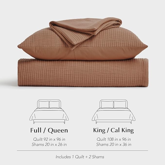 EVERGRACEHOME Cotton Gauze King Bedspread, Ultra Soft Prewashed Pick Stitch Matelassé Coverlet, Lightweight Textured Oversized King Quilt Bedding Set for All Season, with 2 Shams, Terracotta Clay