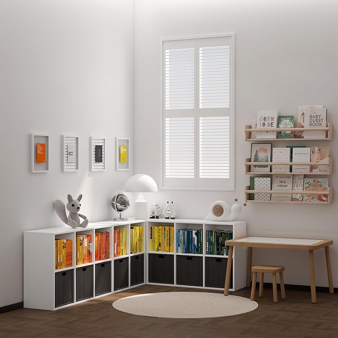 Wooden 6 Cube Storage Organizer with Closed Back Panel,White Cube Shelf Cubby Storage Organizers with Compartments for Living(White, 6 Cube-13in)