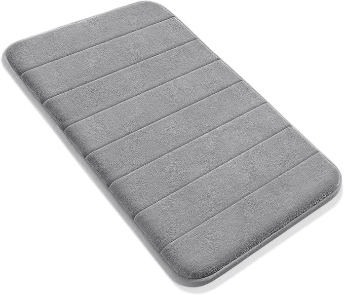 Yimobra Memory Foam Bath Mat, Super Soft Absorbent Bathroom Rug Non Slip 31.5x20 Inch, Quick Dry, Machine Washable Floor Carpet for Tub Shower, Home Decor Accessories, Gray