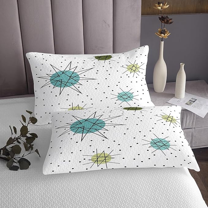 Erosebridal Geometric Polka Dots Coverlet Queen Size Modern Mid Century Bedding Set, Boho Minimalism Bedspread Set Hippie Atomic Quilt Set, 1950s Old Fashion Bed Set Super Cozy 3pcs