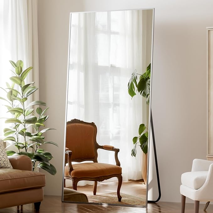 BEAUTYPEAK Full Length Mirror, 71"x26" Standing Hanging or Leaning Against Wall Floor Mirrors Body Dressing Wall-Mounted for Living Room, Bedroom with Aluminum Alloy Thin Frame, Sliver