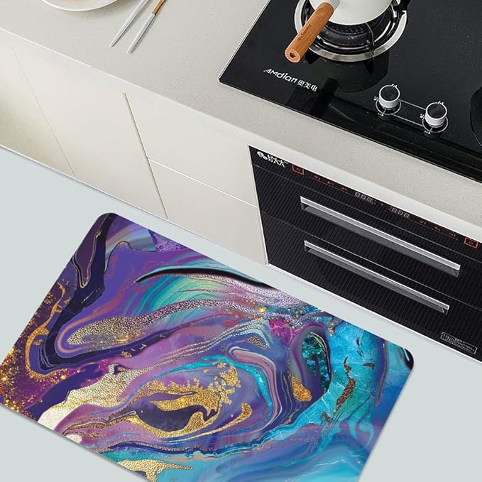 Diatomaceous Earth Bath Mat,Purple Gold Marble Non-Slip Volume Super Absorbent Fast Drying for Bathroom Kitchen Door mat,Eco-Friendly Easy to Clean 17×27.5Inch (43 * 70cm)