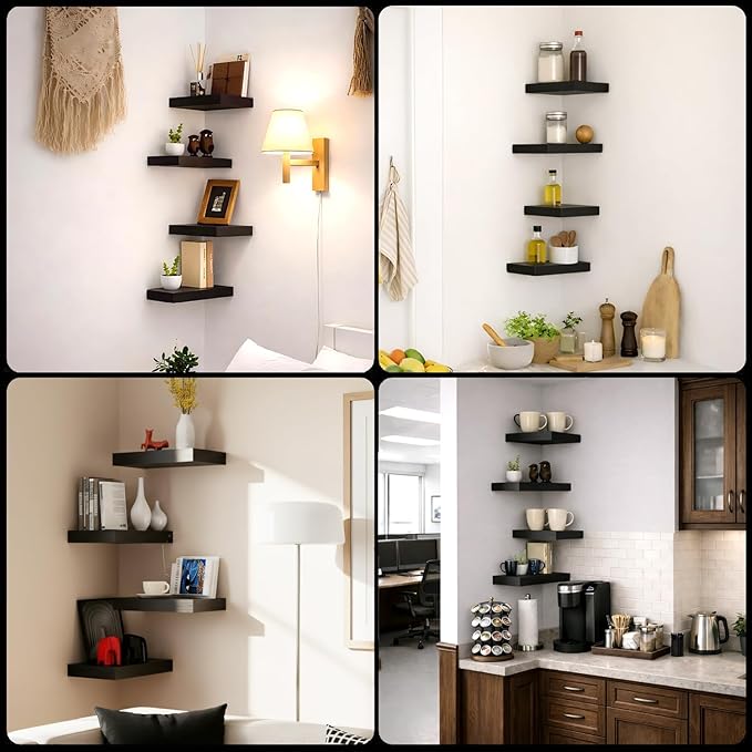 Floating Shelves for Wall, Black Small 11.8" Bathroom Shelves and Floating Shelf for Storage, Display Shelf for Home Decor, Over Toilet Organization for Bedroom, Living Room, 4-Pack
