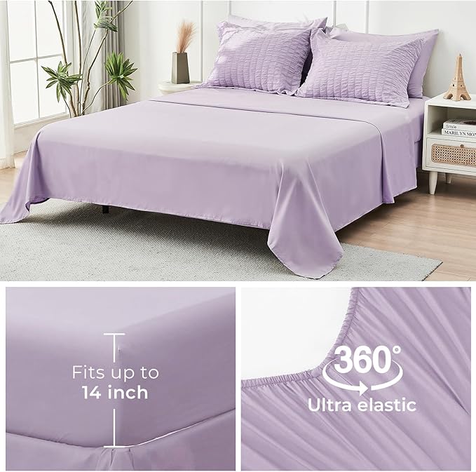 HYMOKEGE Lavender Twin XL Comforter Set Seersucker 5 Pieces, All Season Luxury Bed in a Bag for Bedroom, Bedding Set with Comforter, Sheets, Pillowcase & Sham
