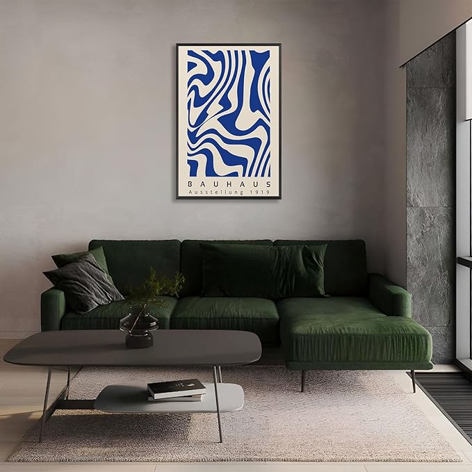 Vintage Bauhaus Exhibition Framed Poster Abstract Geometric Composition Canvas Wall Art Dynamic Asymmetrical Layout Prints Painting For Home Bedroom Dorm Wall Decor 24x36in Framed