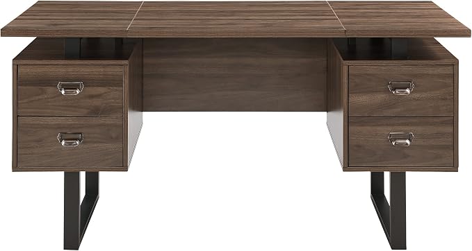 Computer Desk for Home Office with 4 Large Drawers, Rustic Wood Writing Study Table with Metal Frame, 59” x 21.7” x 29.5”, Easy Assembly, Brown CTSZ20401WA