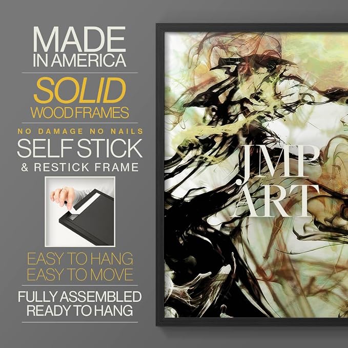 Renditions Gallery Set of 2 Peel & Stick Framed Prints, Abstract Wall Art, Vapping Smoke Design Wall Decor, Re-Stickable - Ready to Hang - 8"x10" - Black Frame LT588