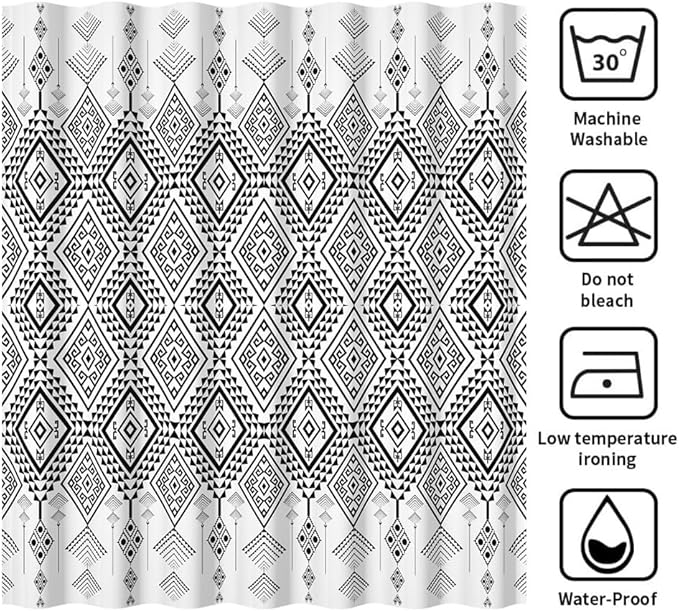 Bohemian Shower Curtain for Bathroom Black and White Geometric Pattern Shower Curtains Modern Abstract Minimalist Bathroom Decor Set Washable Waterproof Polyester Fabric with Hooks 72x78 Inch