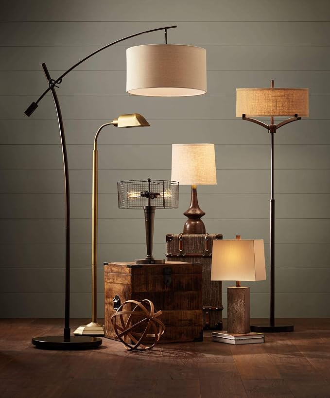 360 Lighting Rexford Mid Century Modern Table Lamp 24" High Walnut Faux Wood Brown Off White Linen Tapered Drum Shade for Bedroom Living Room House Home Bedside Nightstand Office Kids Family