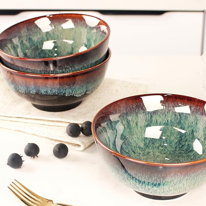 17oz Ceramic Soup & Cereal Bowls Set of 6, Dishwasher & Microwave Safe