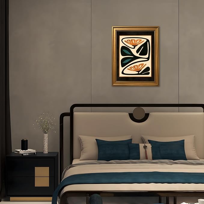 Vintage Gold Framed Abstract Floral Wall Art Mid Century Modern Botanical Poster Darkness Geometric Canvas Painting Print Retro Minimalist Home Decor for Bedroom Office 12x16inch