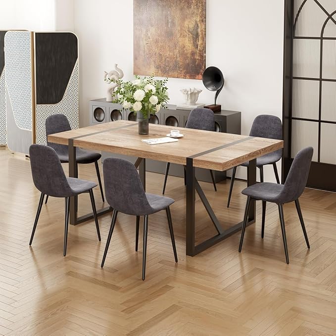 71'' Dining Table for 6-8, Wood Kitchen Table with Metal Legs, Dinner Table for 6-8 for Home Dining Room Living Room