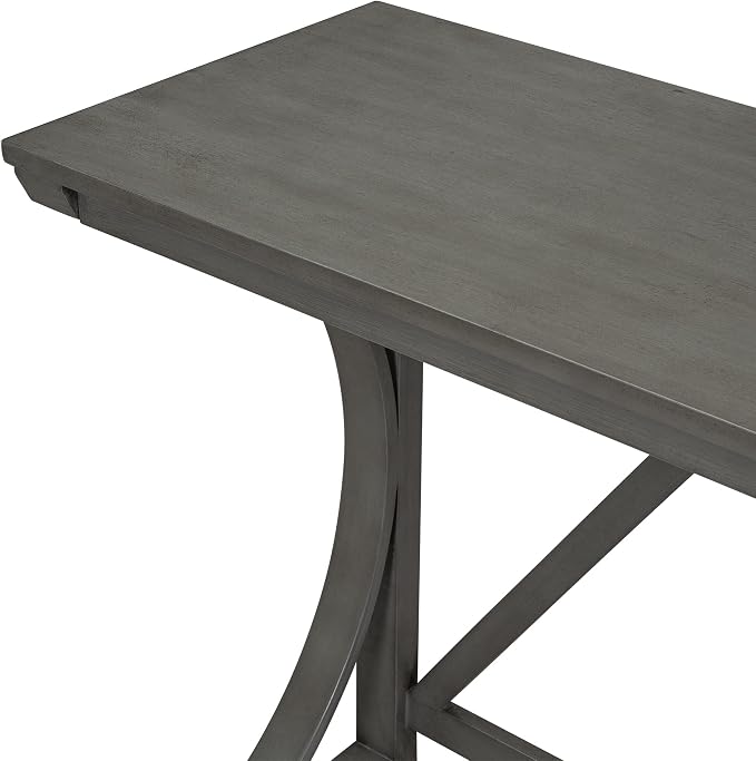 VilroCaz Farmhouse 3-Piece Counter Height Dining Table Set with USB Port and 2 Upholstered Stools, Rustic Dining Set Bar Set for Dining Room Kitchen (Gray-R)