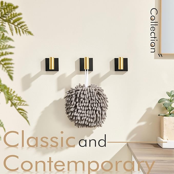 KOKOSIRI Robe Hooks for Bathrooms Towel Hook Wall Mounted Coat Hooks, Bathroom Hardware 2 Pack Black with Gold Stainless Steel B1013GDK-P2