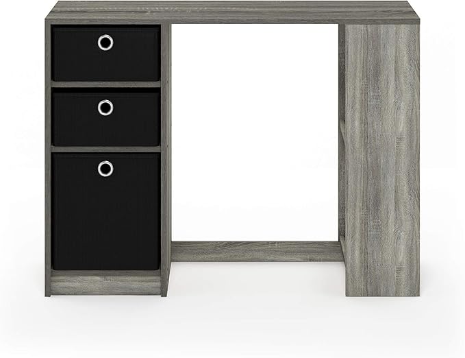 Furinno JAYA Desk, 39.4" Wide Gaming Desk with Drawer Bins, Computer Desk with Side Book Shelf, Writing Desk, Office Desk for Home Office, Study Room, Dorm, Bedroom, French Oak