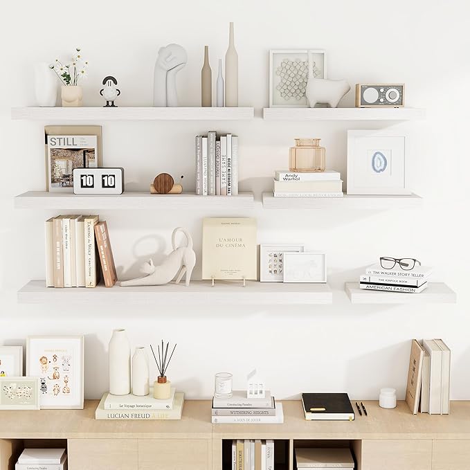 24 Inch Floating Shelves, 24"x9.25"x1.5" Inch Deep Floating Shelves for Wall, Wooden Shelves for Bathroom, Bedroom, Living Room, Cream White Oak, 2 Pieces