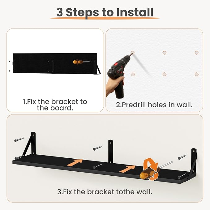 upsimples Floating Book Shelves for Wall, 35.4 Inches Long Floating Wood Shelves for Living Room, Library, Bedroom, Office Organizer and Storage, Black