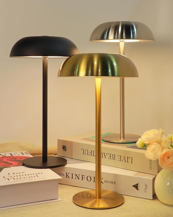 Portable Mushroom Table Lamp with 5200mAh Battery, Cordless LED Night Light with Stepless Dimming, 3 Color Modes & Adjustable Height for Bedroom, Patio, Bar Decor and Coffee Shop Ambiance (Balck-tall)