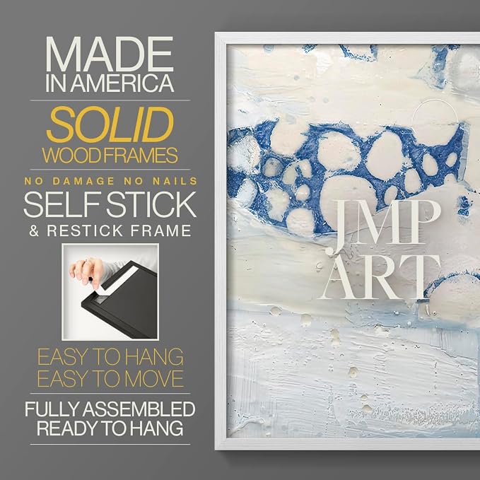 Renditions Gallery Set of 2 Peel & Stick Framed Prints, Textured Abstract Wall Art, Beach Themed Bubble Design Wall Decor, Re-Stickable - Ready to Hang - 16"x20" - White Frame LT588