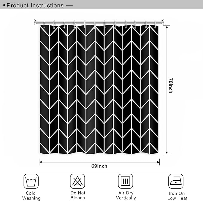 Black and White Pattern Bathroom Shower Curtain Abstract Geometry Line Bath Curtain with Hooks Waterproof Polyester Fabric Shower Curtains for Modern Artistic Bath Decorative, 69x70 Inch