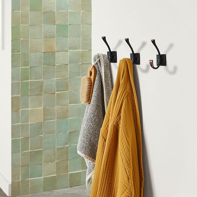 Large Wall Hooks 5 Pack Oil Rubbed Bronze Coat and Towel Hooks for Coats, Robes, Key and More - 4.35 Inch Double Hooks with Screws for Wall Mounting