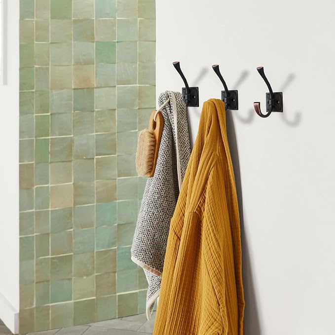 Large Wall Hooks 10 Pack Oil Rubbed Bronze Coat Hooks Hardware Towel Hooks for Hanging Coats 4.35 Inch Double Robe Hooks Wall Mounted with Screws for Key, Towel, Bags, Cup, Hat